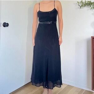 Casual Corner Vintage Y2K Silk Slip Black Maxi‎ Dress